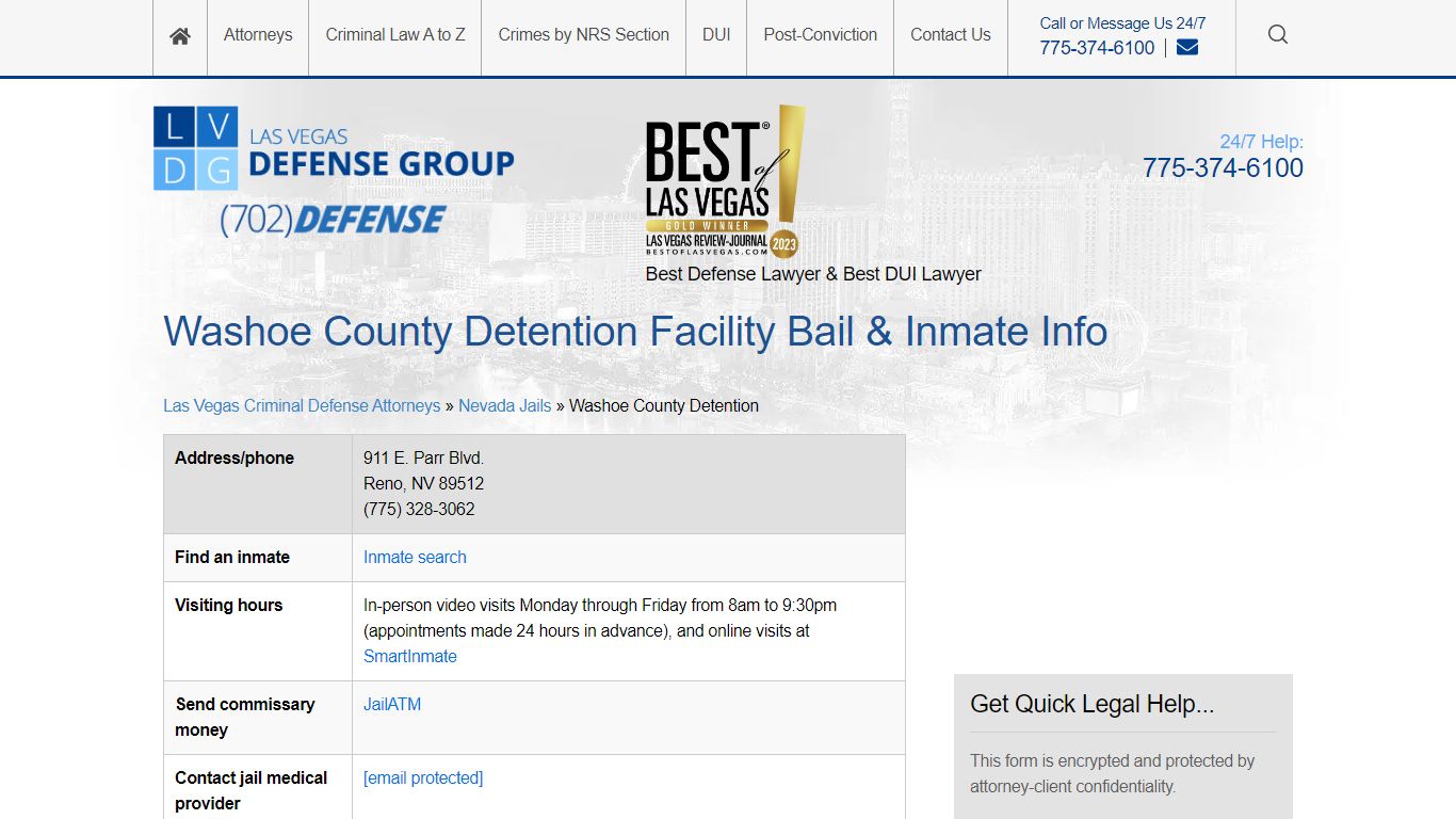 Washoe County Detention Facility Bail & Inmate Info