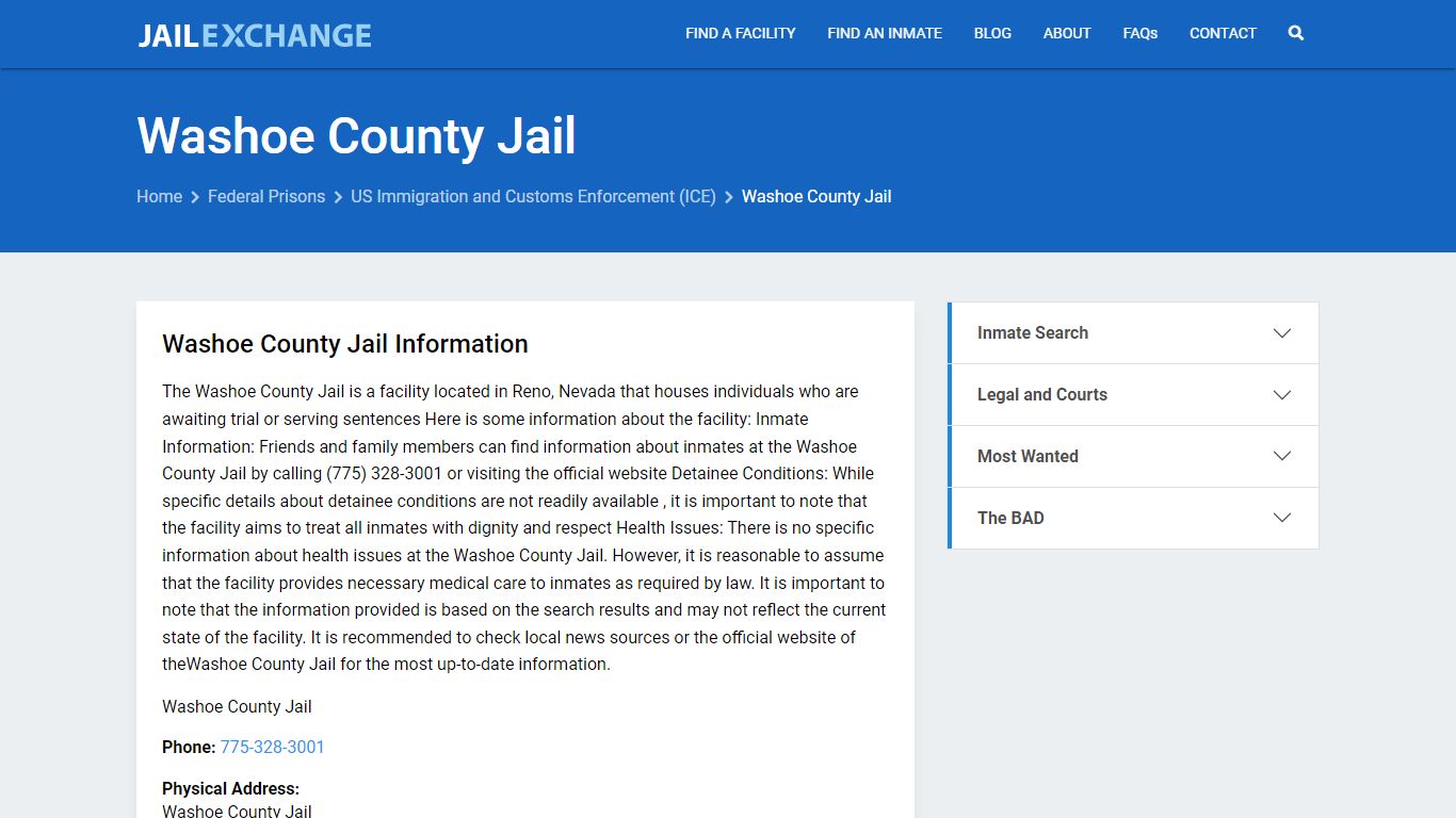 Federal Inmate Search - Washoe County Jail - Jail Exchange